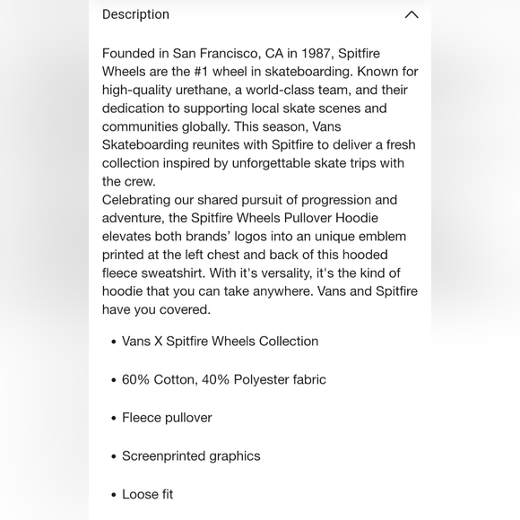 Vans X Spitfire Wheels Pullover Hoodie *NWT* Unisex - Picture 7 of 10